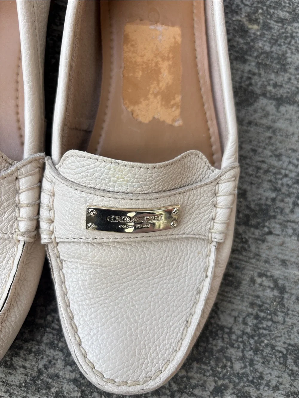 Coach Leather Slip-On Loafers in Cream with Gold Accent